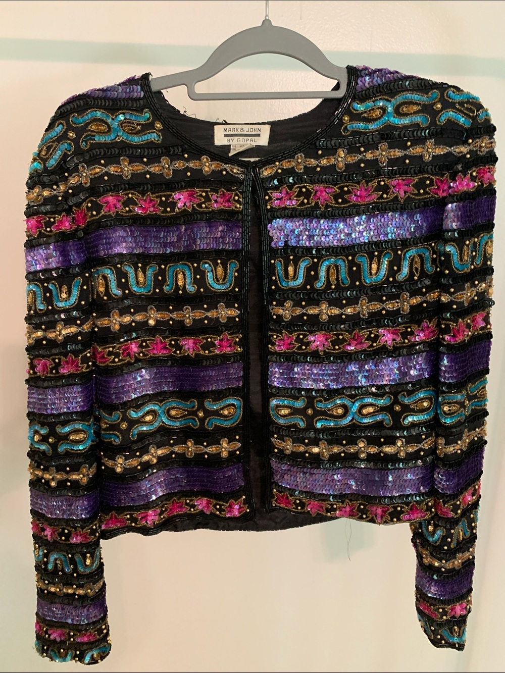 Embellished Sequin Jacket in Black & Purple